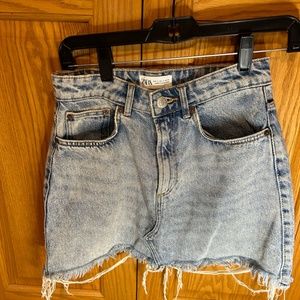 ZARA Denim Skirt Jean Light Blue Fray Mini Distressed